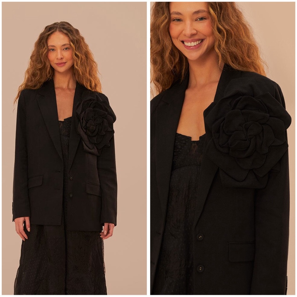 Farm Rio Black Flowered Blazer